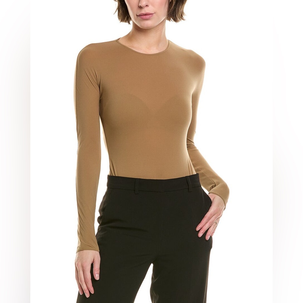 NWT Wolford Mocha The Round Neck Long Sleeve Bodysuit Size Large
